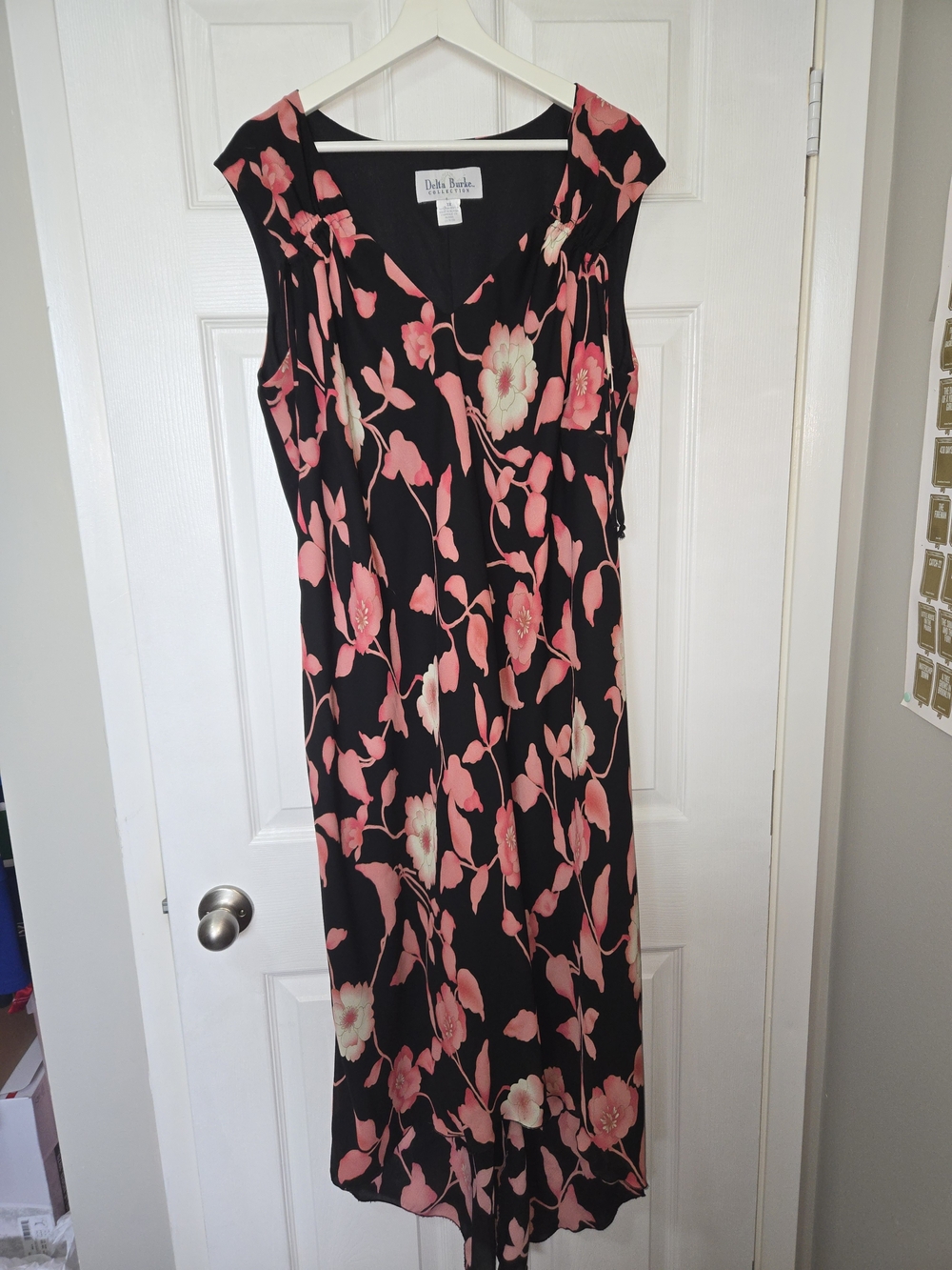 Delta Burke Black Maxi Dress with Pink Floral Print